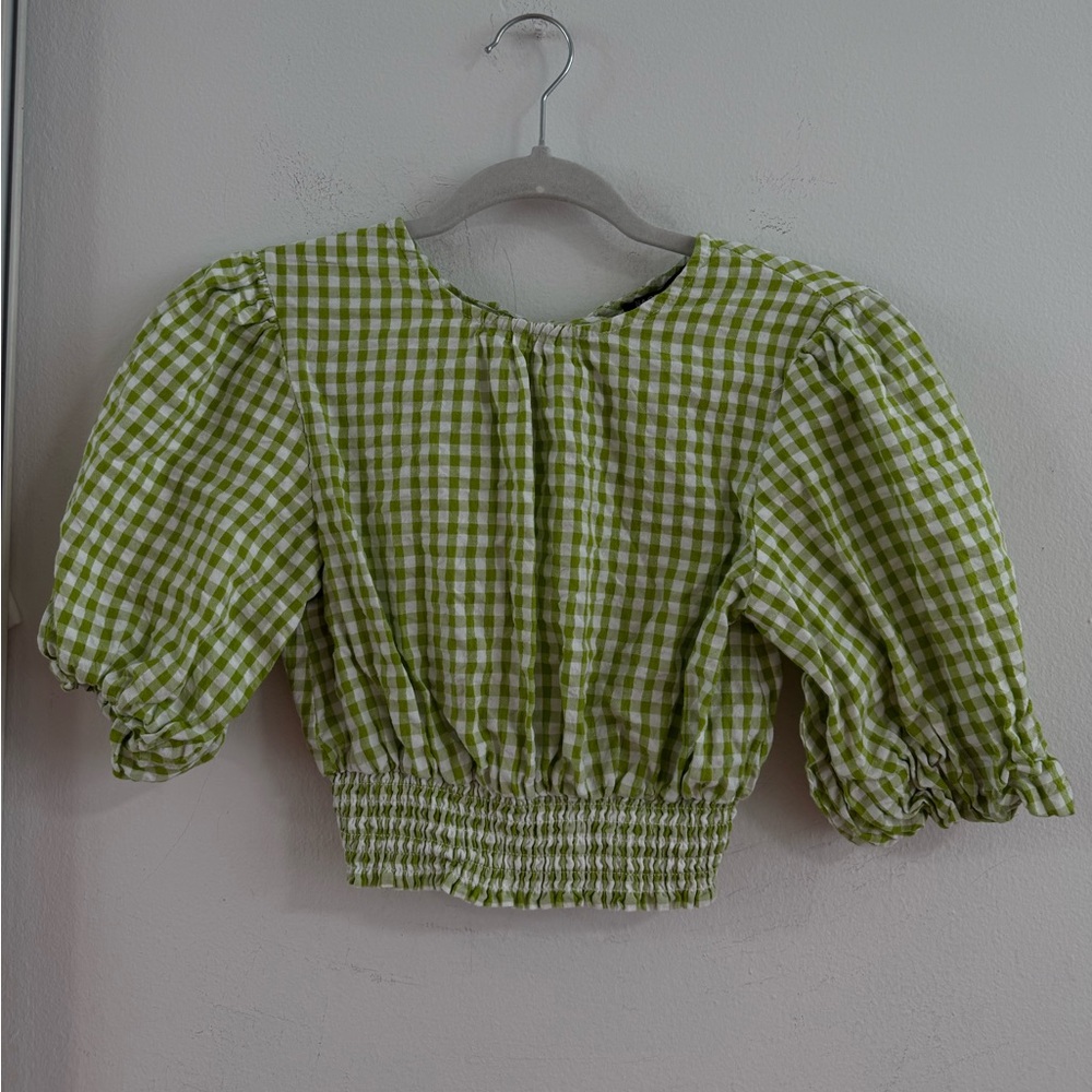 Nasty Gal Lime Checkered Blouse